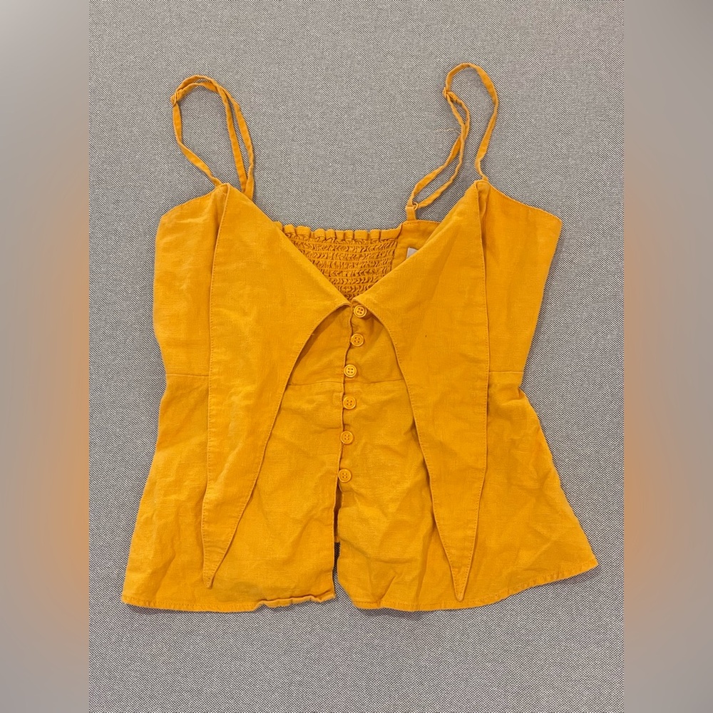 Sofia‎ Jeans Yellow Button Front Tank Small Smocked Back Boho Flowy Top